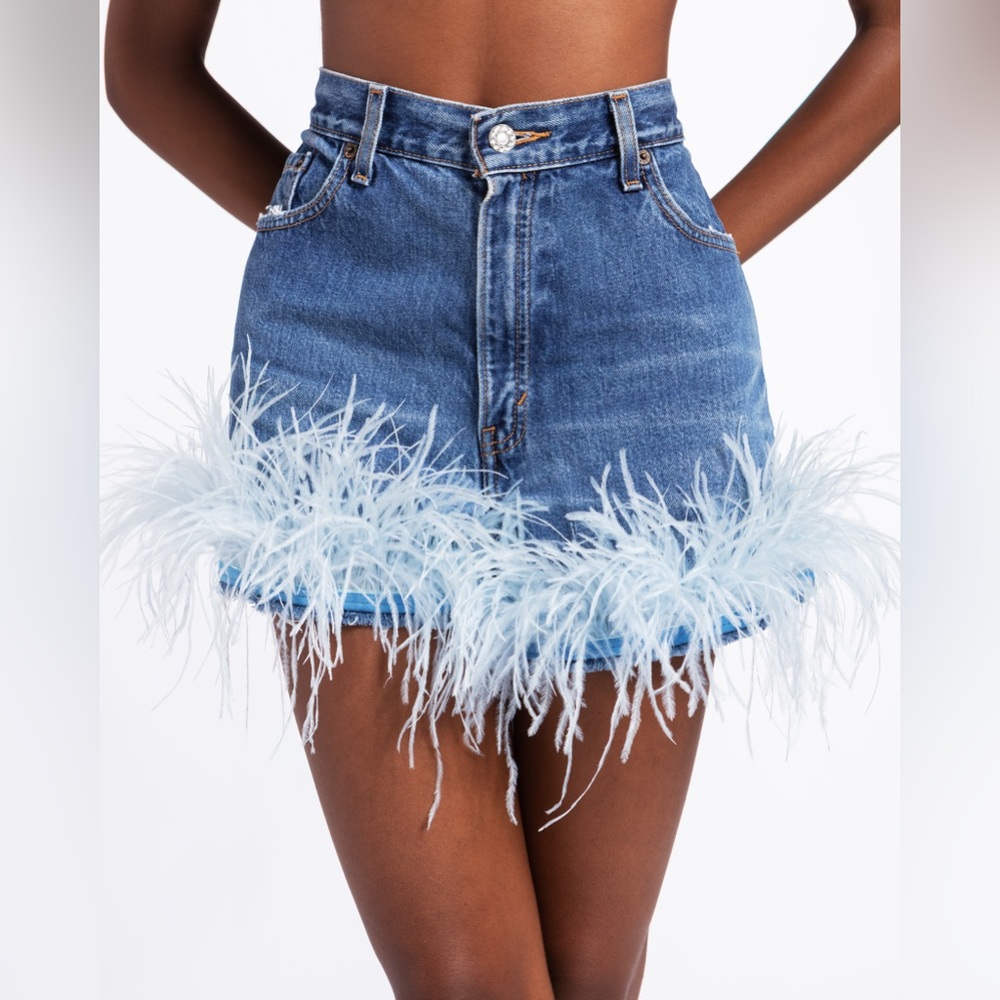 Ostrich feather denim shorts